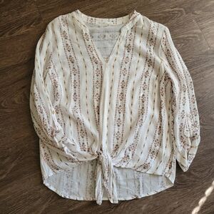 Chic White and Brown Striped Blouse
